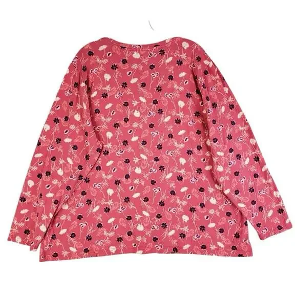 Lands End Shirt Women's Plus Size 2X Navy Red Floral Long Sleeve Tee Cotton - Picture 3 of 8